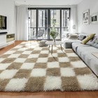  Living Room Rug 7x9 Area Rug  Large Fluffy Shag Shaggy Fuzzy Checkered 