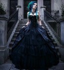 Victorian Black Wedding Dress Gothic Punk Style Strapless Country Vintage Gowns