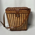 Vtg 1960s Woolworths Woven Wicker Picnic Basket wine Hamper W 2 Goblets   new