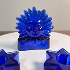 Cobalt Blue Glass Celestial Sun   Stars Tea-light Candle Holders Pair