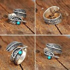 Navajo Indian Handmade Sterling Silver Turquoise Feather Adjustable   Nice
