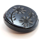 Large Vintage Black Bakelite Sewing Button W  Carved Floral   Almost 1-3 4 