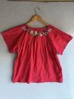 Yzxdorwj Blouse Womens Medium Red Floral Embroidery Mexican Artisan Boho Peasant