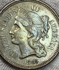 1865 3c Three Cent Nickel Piece   xrkbx1318