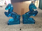 Vtg Le Smith Glass Blue Aqua Rearing Horse  Bookend 1940
