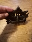 Vintage Cast Iron Small Wall Pocket Basket Match Holder Ivy Leaves Hanger Farm