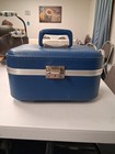 Vintage Blue Train Case Suitcase Luggage Cosmetic Makeup - No Key