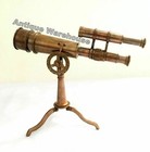 Handmade Antique Brass Working Double Barrel Telescope With Brass Stand Decor