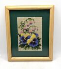 Vintage Framed Completed Floral Cross Stitch Fiber Art Small Wall Hanging