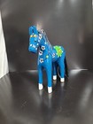Vintage Hand Carved Painted Wood Carving Horse Toy Blue  Hair Tail  Dala Style