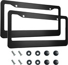 2pcs 2 Holes Matte Black License Plate Frame Solid Stainless Steel Black