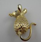 Signed Lg Vintage Textured Gold Tone Mouse Brooch Pin 1-1 2 