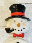 Vintage 3 Piece Christmas Snowman Ceramic Chalkware Wall Hanging Frosty