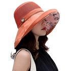 Women Mesh Sun Hats Summer Beach Uv Protection Upf Packable One Size Orange-red