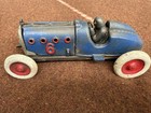 Blue Cast Iron  6 Antique Vintage Style Toy Race Car With Lifting Hood