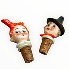 Vintage German Porcelain Hand Painted Figural Head Bottle Stoppers Boy And Girl