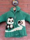 Vintage Cowichan Sweater Youth S m Green Milk Animal Zip Chunky Knit