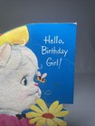 Vintage Happy Birthday Flocked White Cat Norcross Greeting Card 1970   s