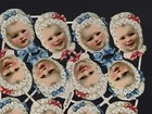 16 Baby With Bonnet Paper Heller Vienna Embossed Die-cut Head Scraps Pink Blue