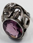 Antique Vintage Sterling Silver Dragon Griffon Amethyst Glass Ring Sz 5 Bb92-25