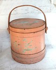 Early Original Pink Salmon Painted Primitive Antique Wooden Firkin Sugar Bucket