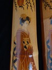 Vtg Japanese Carved Painted Bamboo Wall Art Hanging Decor Set Of 3