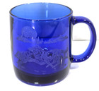 Arcoroc France Cobalt Blue Wolf Glass Mug Etched Running Wolves Full Moon