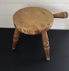 Vintage Milking Stool With Handle Hardwood  3-legged Tripod Farmhouse Cottage