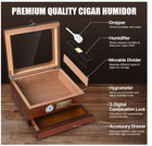 Cedar Wood Cigar Humidor Glass Top Desktop Box Digital Hygrometer Humidifier