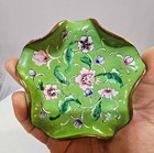 Vtg Chinese Enamel Cloisonne Trinket Dish Pin Scallop Flower Pink Purple Green