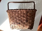 Antique Splint Woven Gathering Basket Bentwood Handle  15     Wide