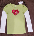 Gymboree Girls Heart Flowers Embroidered Long Sleeve Green white T-shirt Size 12
