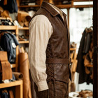 Mens Leather Medieval Vest Brown Pirate Renaissance Waistcoat Belted Larp Armor