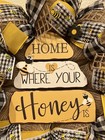 Farmhouse Bumble Bee      Year Round Burlap Deco Mesh Wreath 24 X 24 Buffalo Plaid