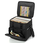 Vinyl Record Carrying Bag With Dividers  Black Nylon  Padded Storage Case For 60