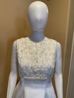 Alfred Angelo Vintage 90s Sz 10 White Satin Pearl Beaded A- Line Train Sz 10