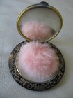 Antique French Tortoise Celluloid Couple Figural Ostrich Puff Compact France