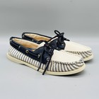 Sperry Shoes Womens 9 Blue White Leather Top Sider Ao Boat 2 Eye Striped Lace Up