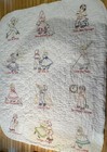 Vintage Hand Embroidered Child s Nursery Rhyme  Quilt 40x31   