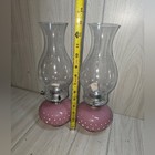 Vtg Pink Hob Nail Glass Oil kerosene Lamps Mcm Retro Farmhouse Coquette Country