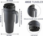 40 Insulated Stainless Steel Tumbler Mug Travel Coffee Mug With Vacuum   Handle
