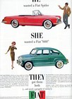 1961 Fiat  Motor Co Vintage Print Ad Car Automobile Spider He 600 She