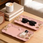 Pink Vintage Set Of 2 Pink Resin Vanity Trays With Gold Bows  7 32 X 4 33in