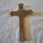 Vintage Filigree Brass Ornate Gold Tone 9  X 5 5  Crucifix Wall Hanging 