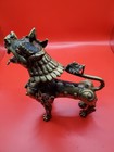 Vintage Cast Brass Tibetan Snow Lion Guardian Statue 1970 s 