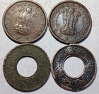 British India 2 Hole Coins   Republic India 2 Horse Coins Old One Paisa 4 Coins
