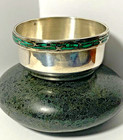 Vintage Sterling Silver Bowl Dish With Inlay Malachite Stone Mid Century Modern