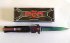 Pocket Knife Tactical Spring Assist - Rainbow -  Straight Edge - Razor Tactical