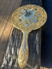 Vintage Vanity Dresser Hand Mirror Gold Tone Metal Floral 9 