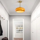 Retro Semi Flush Mount Ceiling Light Glass Round Shade Pendant Orange Brass New